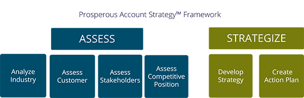 prosperous account strategy training program framework: assess modules are analyze industry, assess customer, asses stakeholders, assess competitive position. strategize modules; develop strategy, create action plan